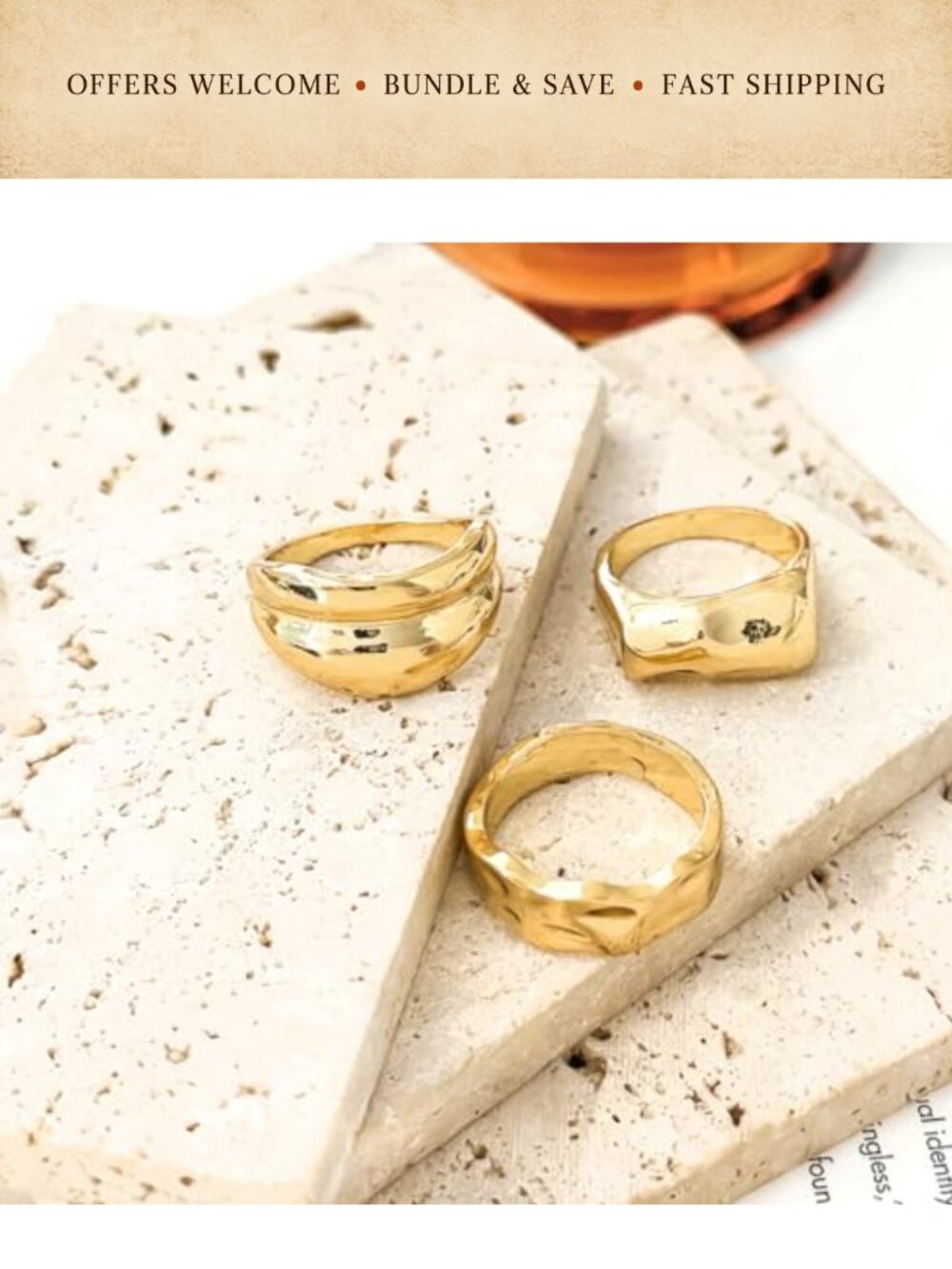 9 Pc Chunky Gold Plated Statement Rings Stackable Knuckle Set - Picture 5 of 6
